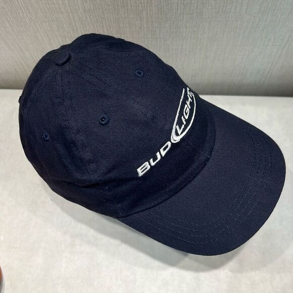 Bud Light Beer Hat Cap Embroidered Navy Blue Adjustable Strap Back - Picture 6 of 9